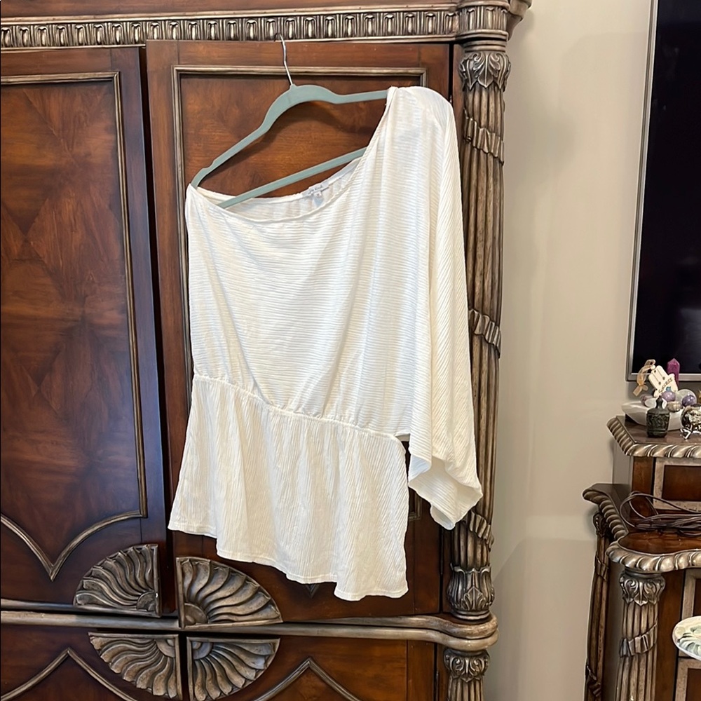Cream Asymmetrical Peplum Blouse 3/4 Sleeve
